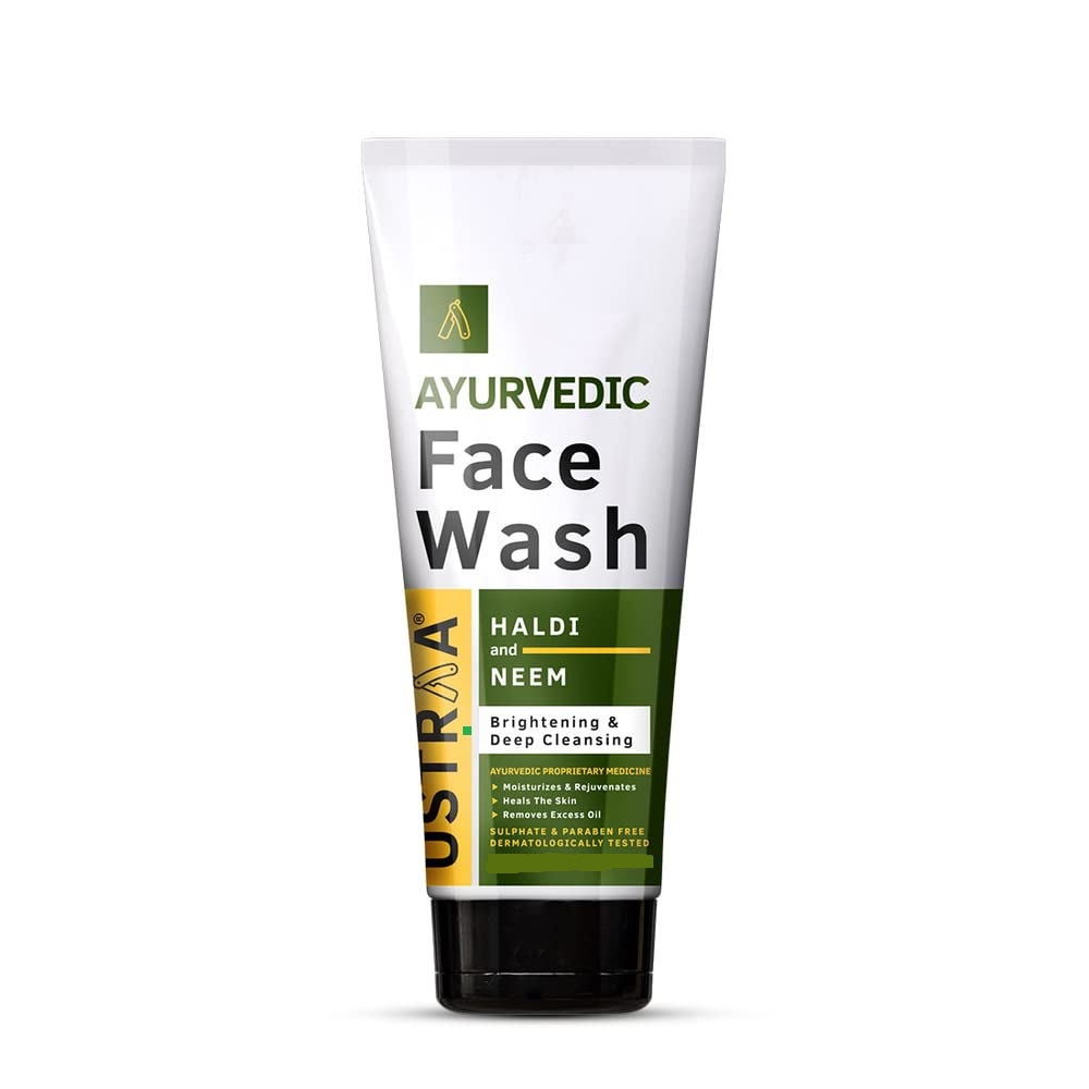 Ustraa Ayurvedic Haldi & Neem Face Wash -100g, Brightening & Deep Cleansing, No Sulphate
