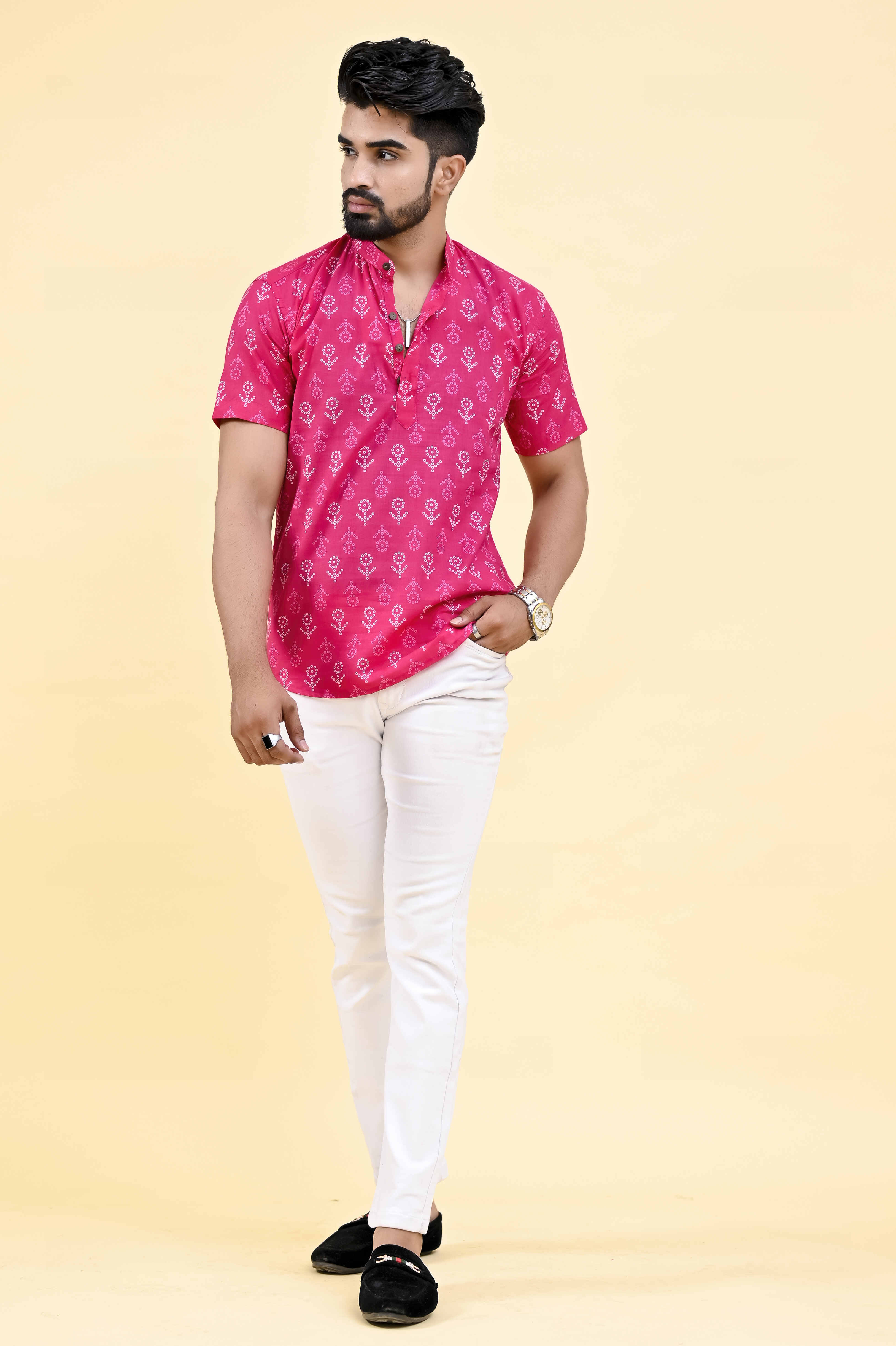 Bandhej printed Kurta Half Sleeve For Men & Women