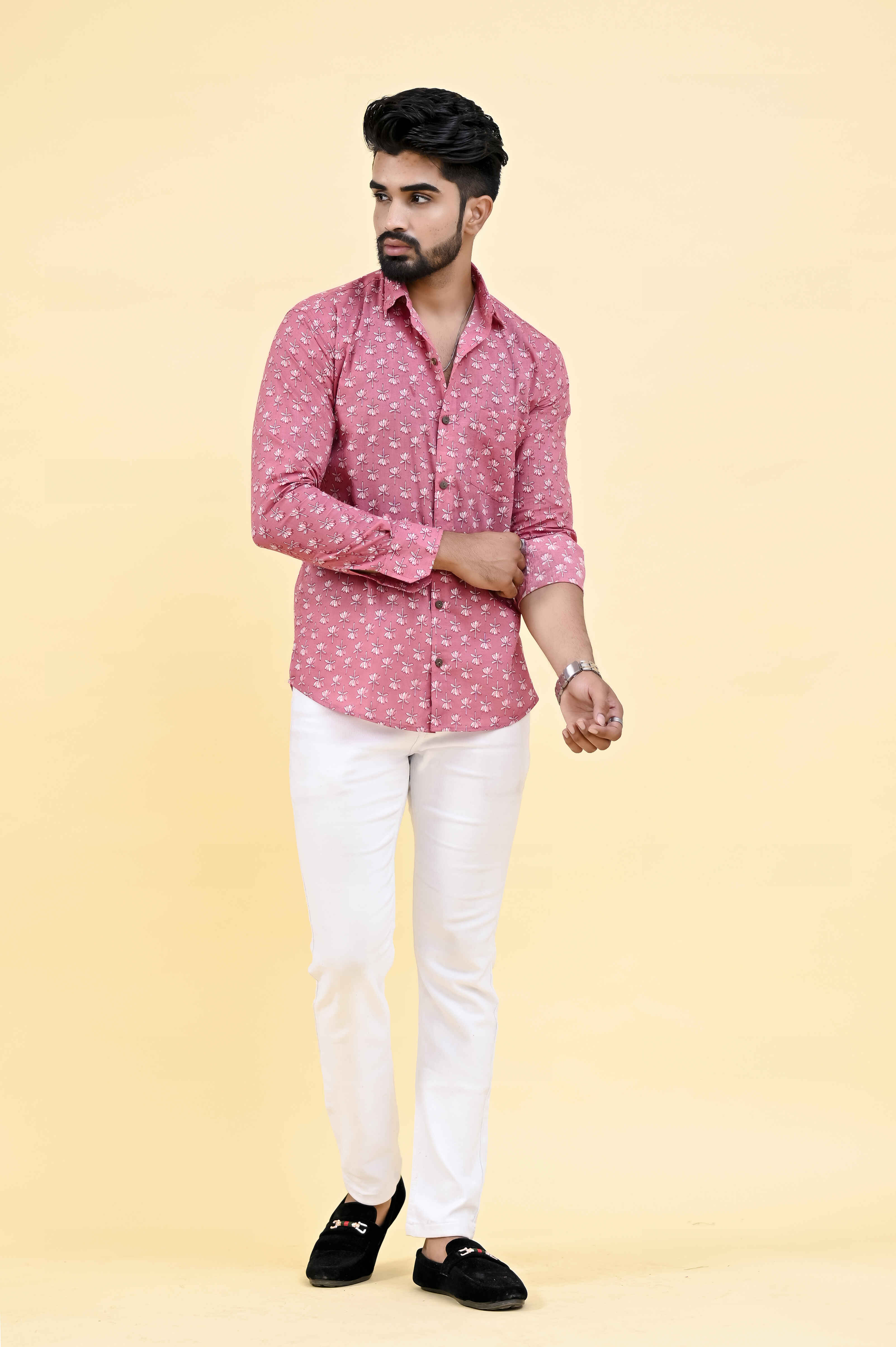 Onion colour Buti Printed Shirt Full Sleeve For Men